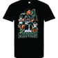 A black short-sleeve graphic t-shirt featuring a collage of football player images with the text '1 MINERS' in green and white, displayed on a solid white background.